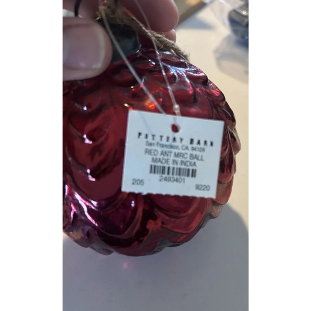 NWT Pottery Barn Red Oversized Embossed Sphere‎ Red Ball Ornament Mercury Glass - Picture 3 of 6